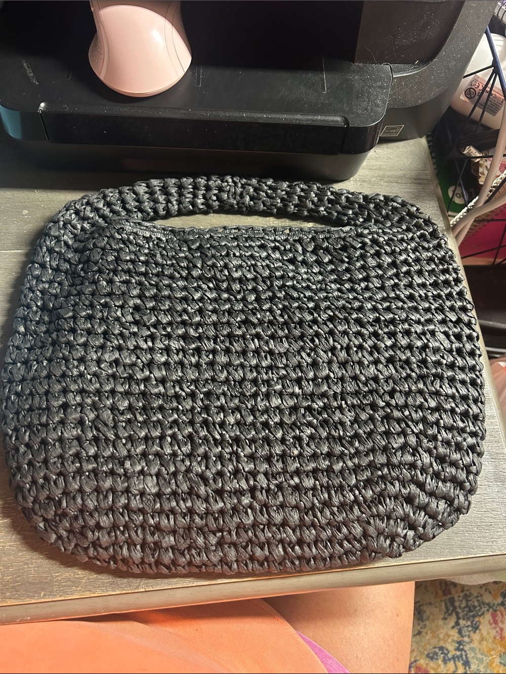 Woven Black‎ Crochet Tote Bag - Casual Handle Bag Velvet by Graham & Spenser